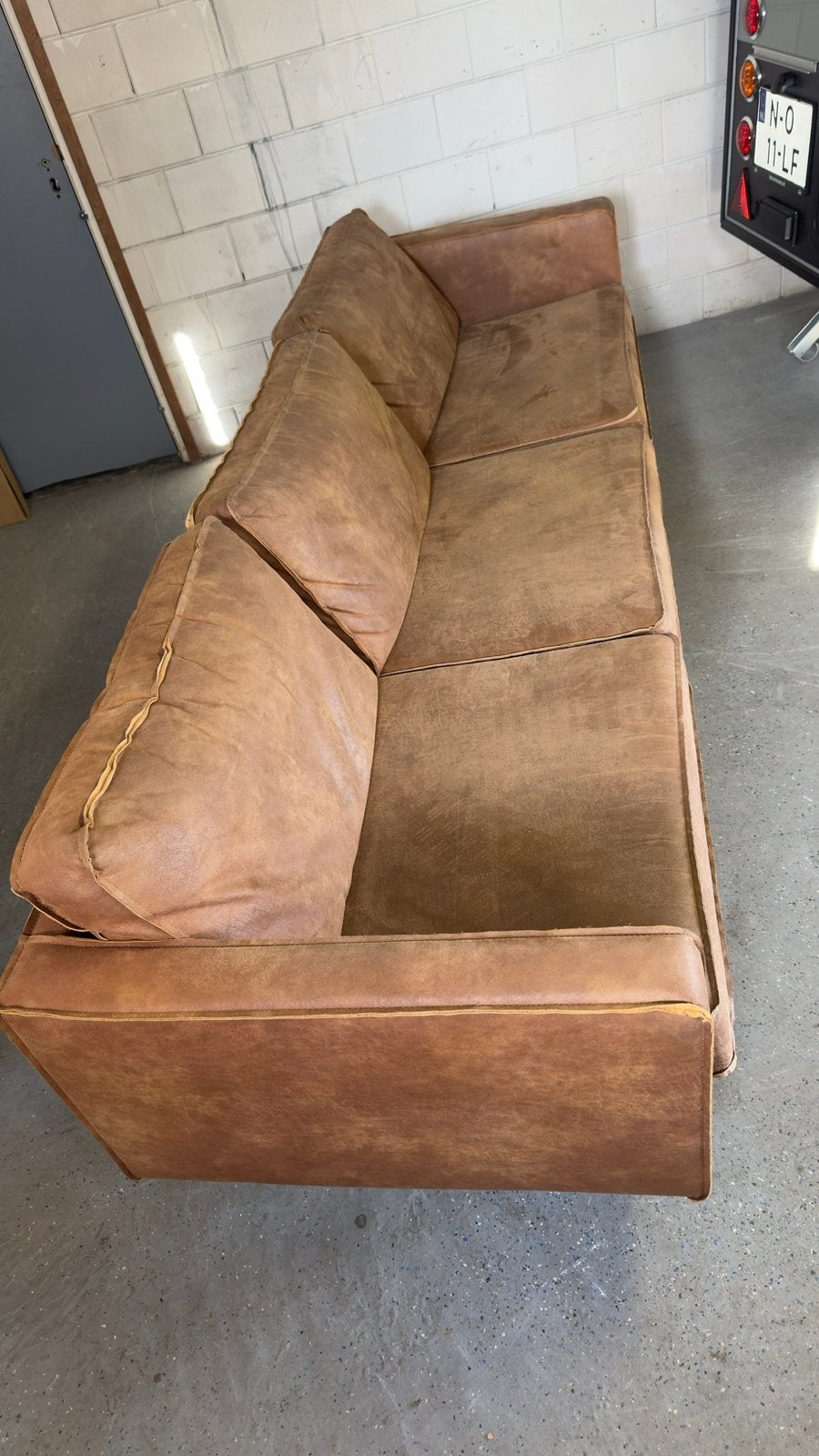 Bankstel cognac 3 zits, Ophalen, Overige materialen, 250 tot 300 cm, Gebruikt