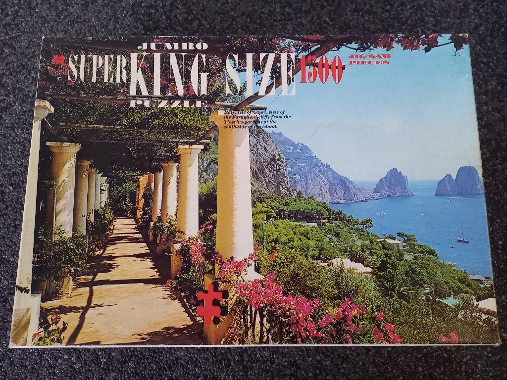 * Vintage puzzel Kingsize Jumbo Isle of Capri 1500 st *, Ophalen of Verzenden, 500 t/m 1500 stukjes, Gebruikt, Legpuzzel