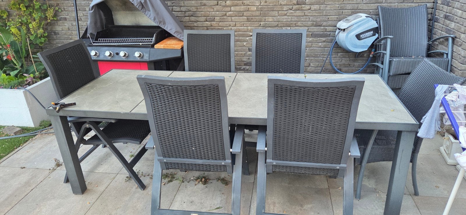 Tuinset: Tafel met 6 stoelen - Gebruikt, Ophalen, Gebruikt, Rechthoekig, Metaal