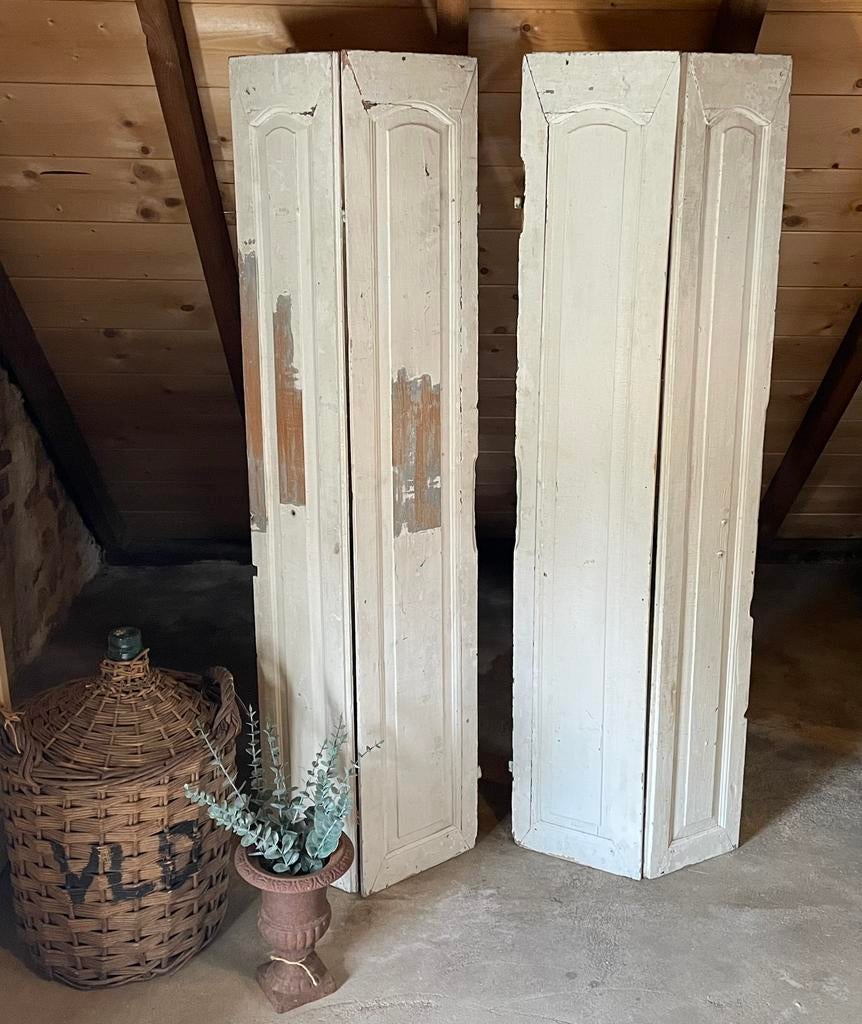 Brocante oude Franse luiken 142 x 46 cm, Ophalen