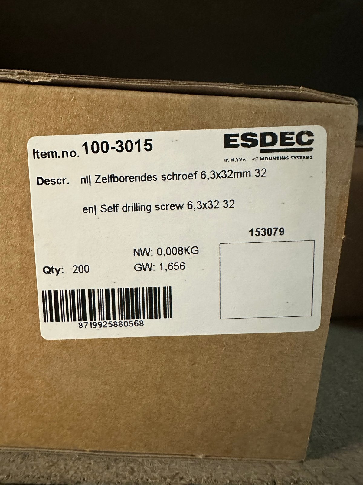 ESDEC Zelfborende schroef 6,3x32mm (200 stuks), Ophalen of Verzenden, Nieuw, Minder dan 50 mm, Schroeven