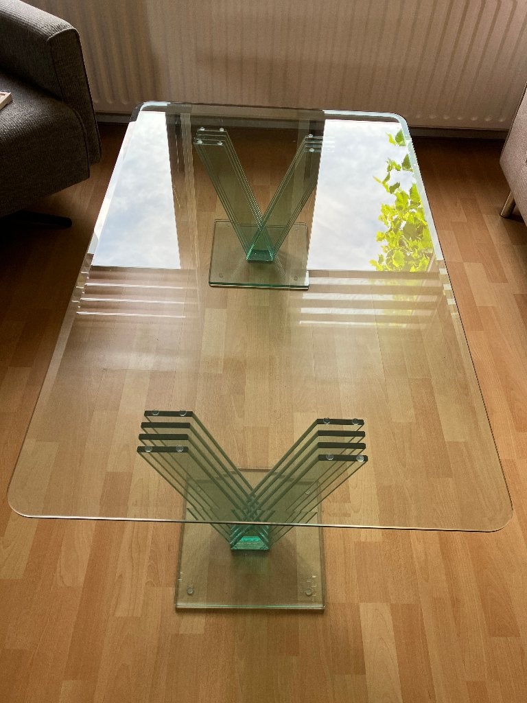 Stijlvolle glazen salontafel, Ophalen, Gebruikt, 100 tot 150 cm, 50 tot 100 cm