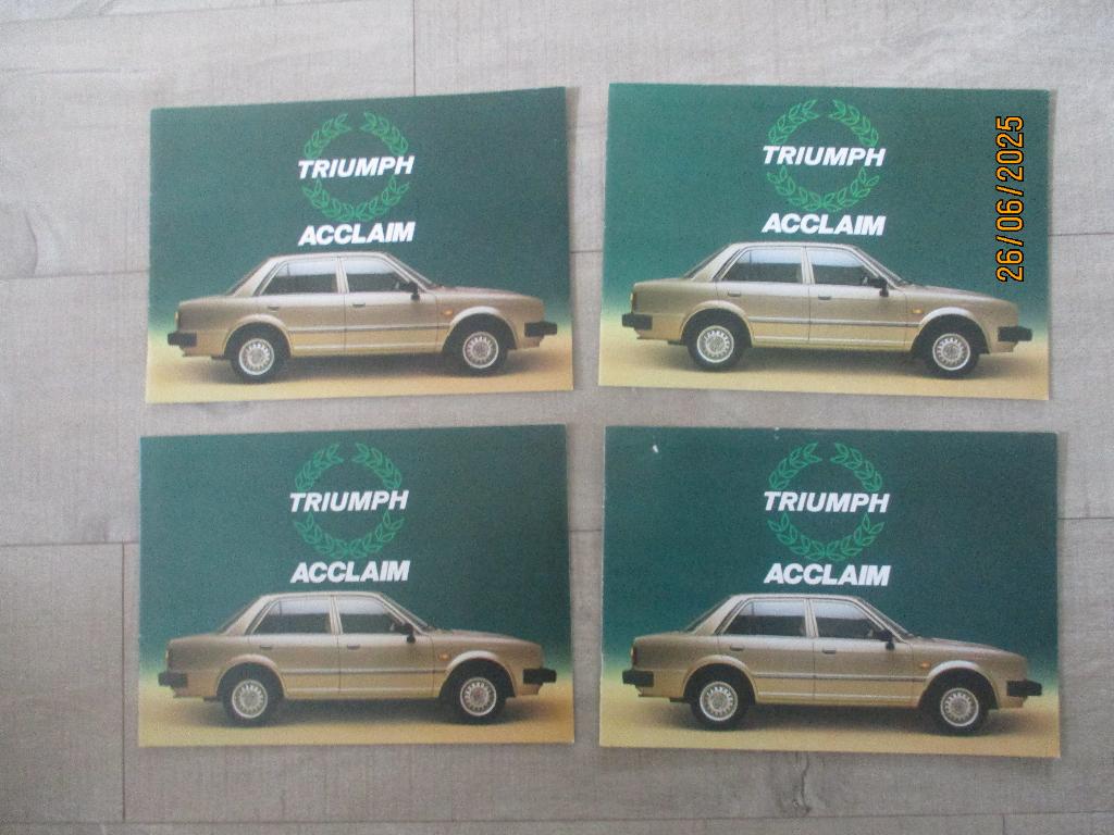 Triumph Acclaim  -- Oldtimer folders -- SALE !!, Boeken, Auto's | Folders en Tijdschriften, Ophalen of Verzenden, Zo goed als nieuw