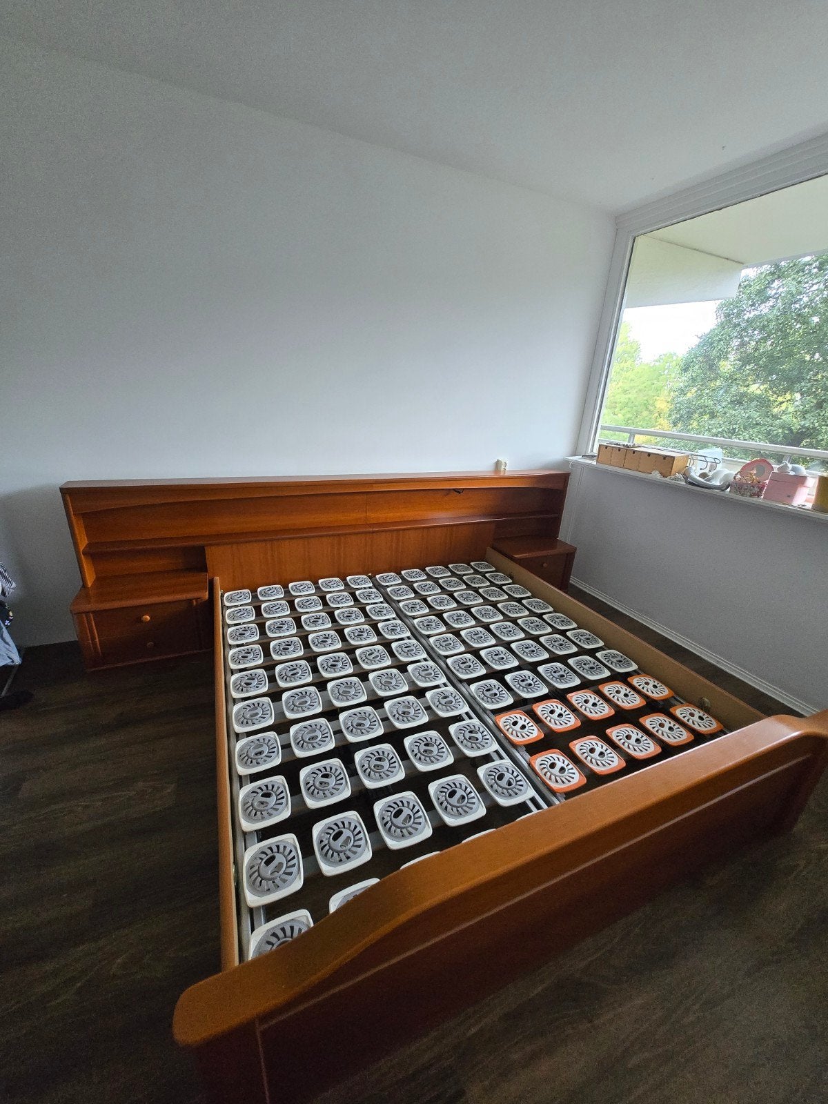 Bed 180 met schotelbodems, Ophalen, Tweepersoons, 180 cm, 200 cm