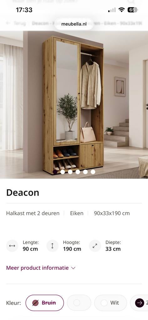 Deacon halkast met spiegel en hang- en leggedeelte, Ophalen, 50 tot 100 cm, Zo goed als nieuw, Met lade(s)