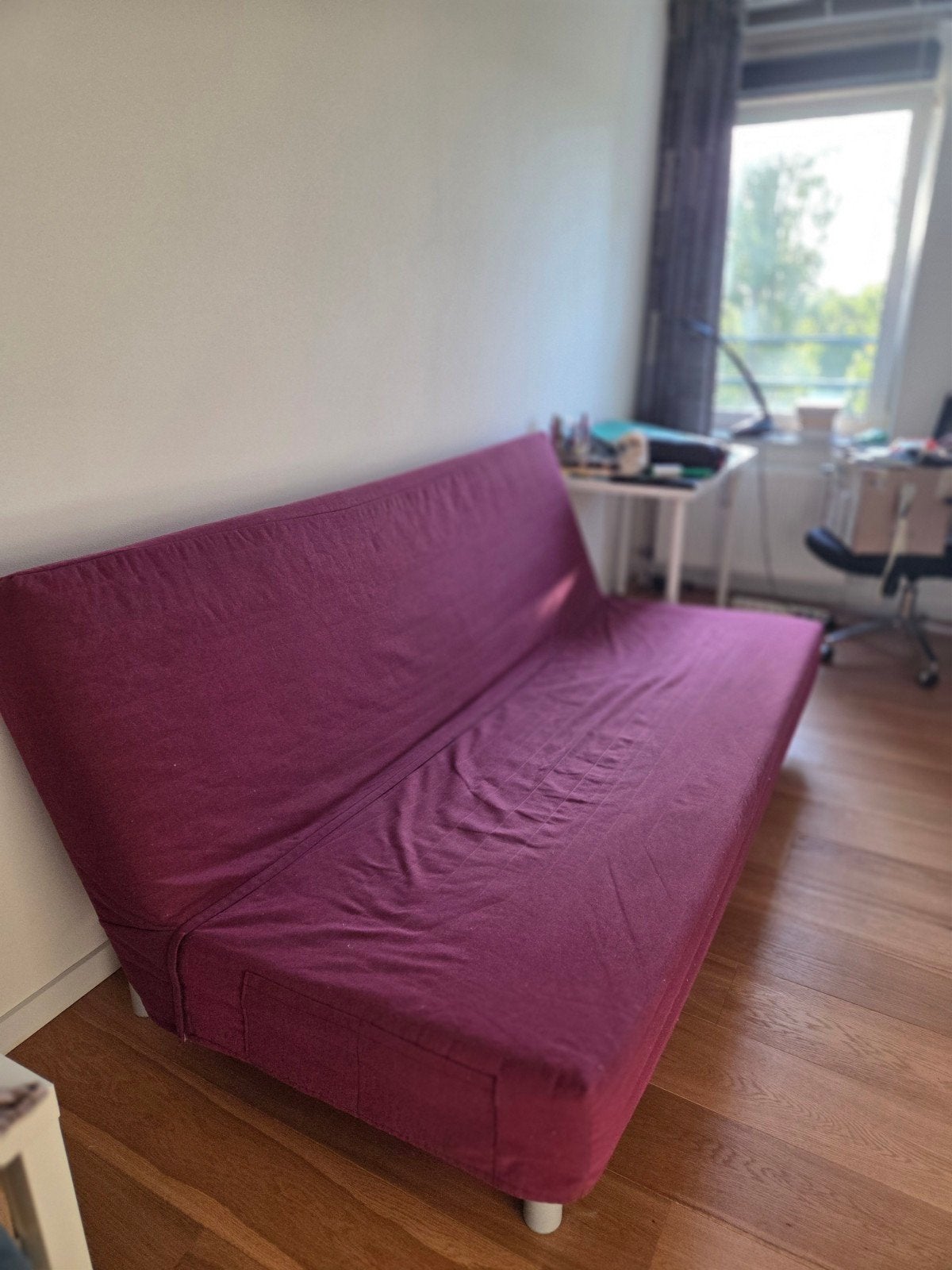 3-seat sofabed. Used but comfy and functional, Ophalen, Gebruikt, Paars, 140 cm