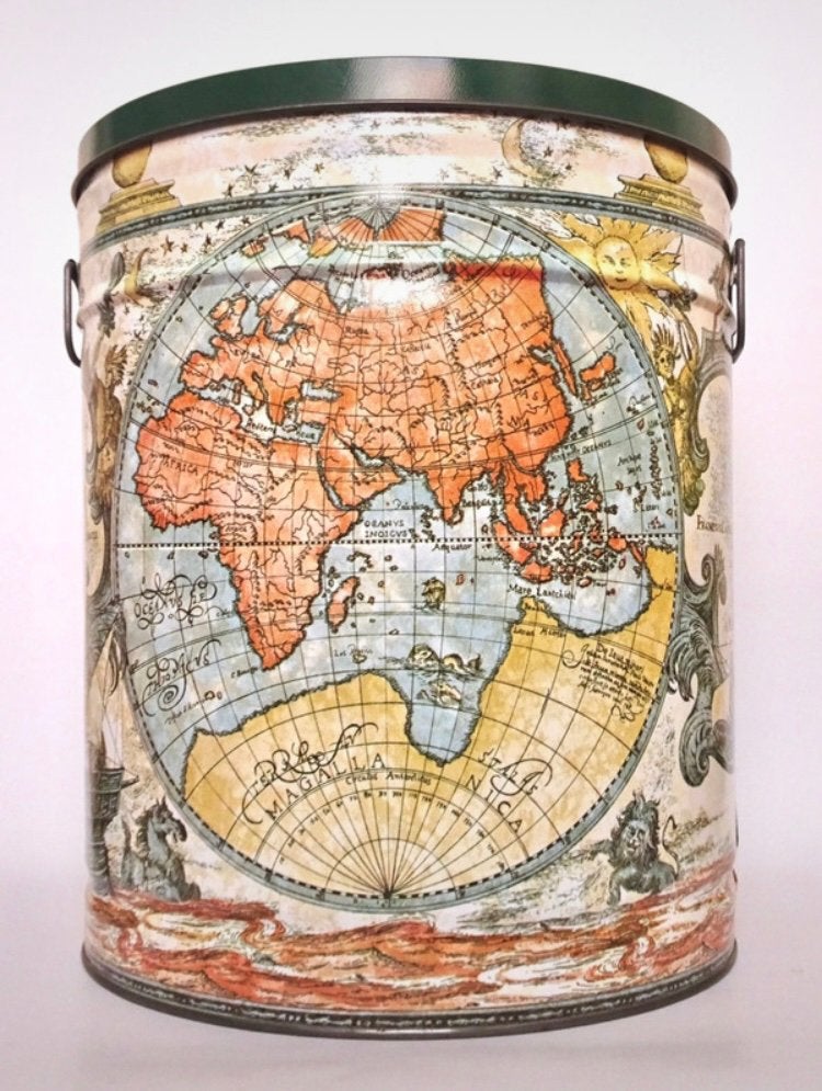 XXL blik opbergdoos blikje globe wereldkaart tafel gekleurd, Verzamelen, Verzenden, Gebruikt, Overige