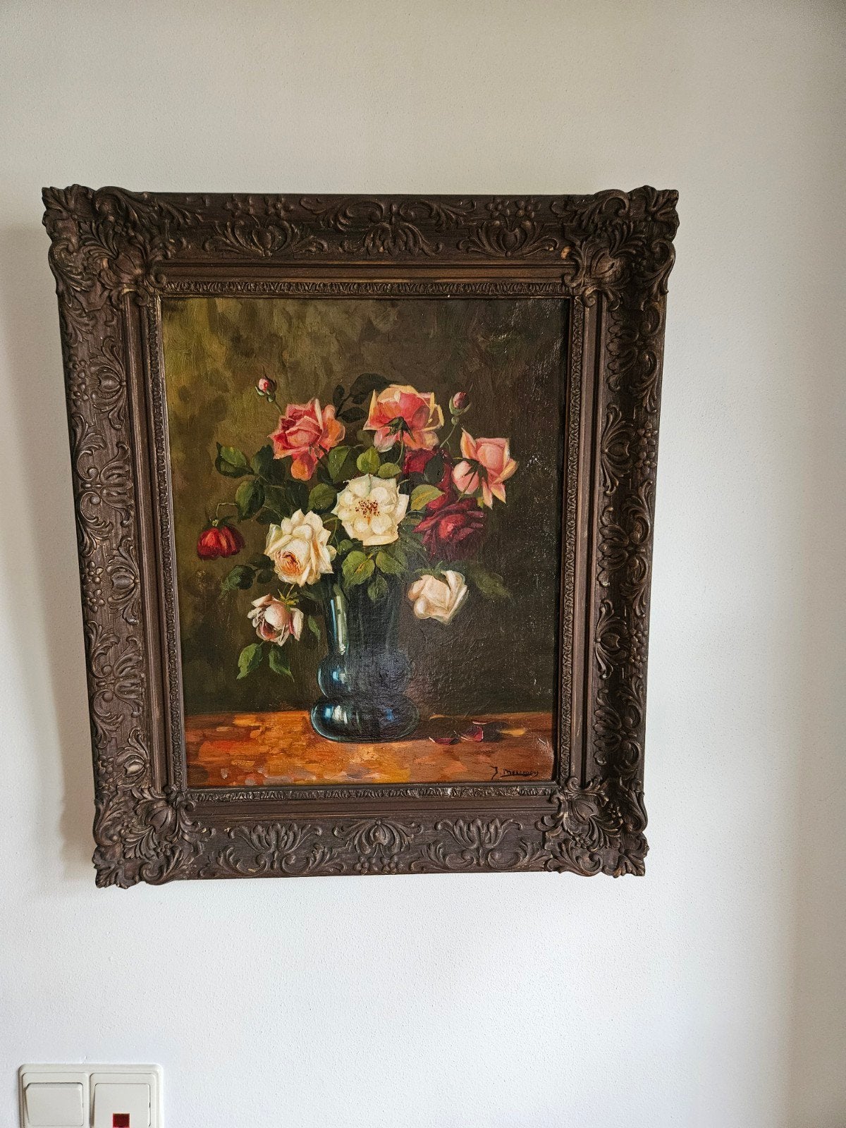 Prachtig stilleven met rozen in vaas, olieverf op doek, Antiek en Kunst, Ophalen