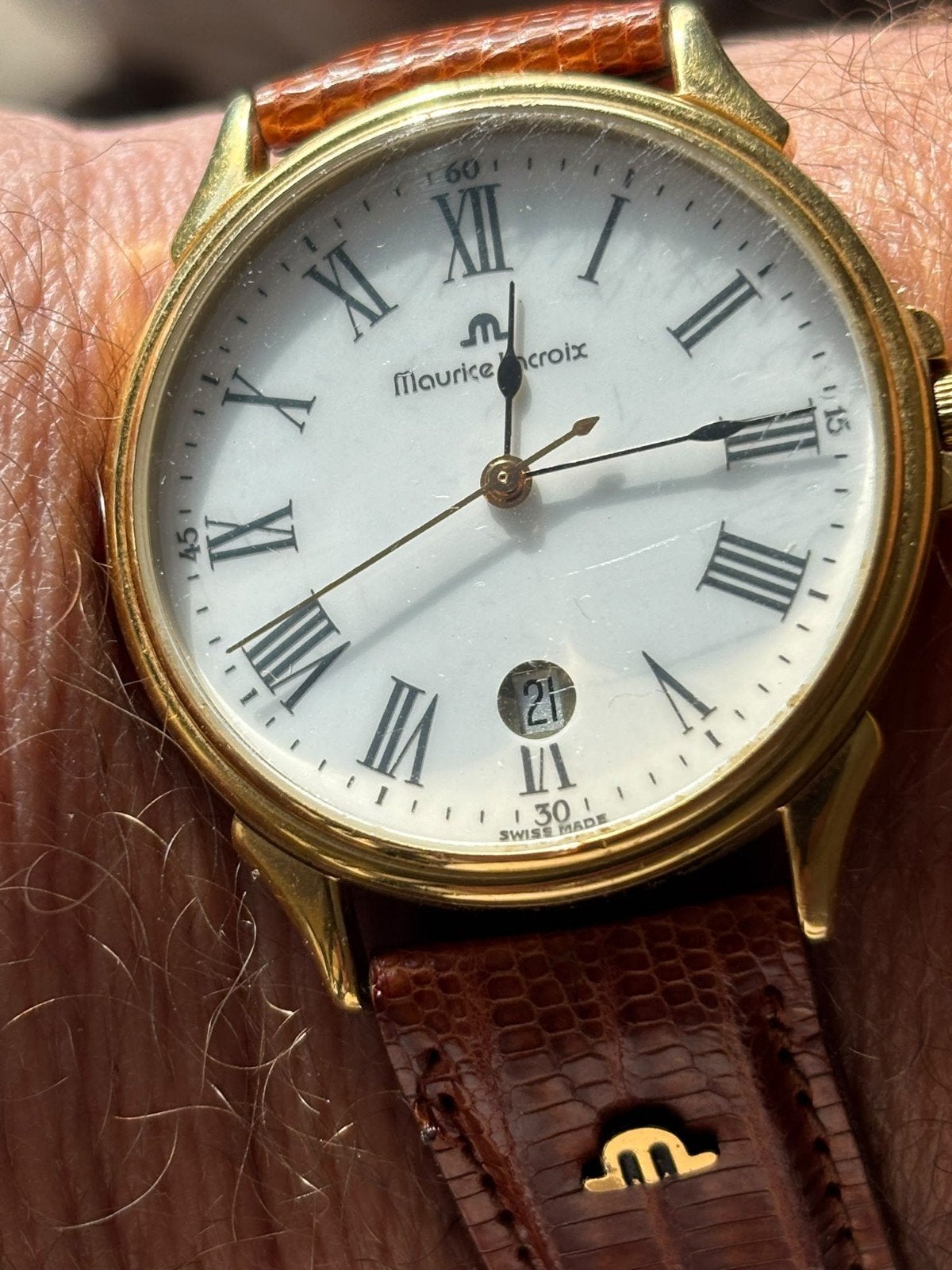 Maurice Lacroix horloge met nieuwe band, Overige merken, Leer, Polshorloge, Ophalen of Verzenden