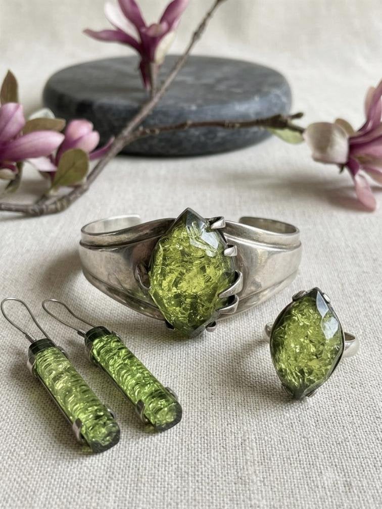 Prachtige uniek zilveren vintageset oorbellen armband ring, Ophalen of Verzenden, Zilver, Armband