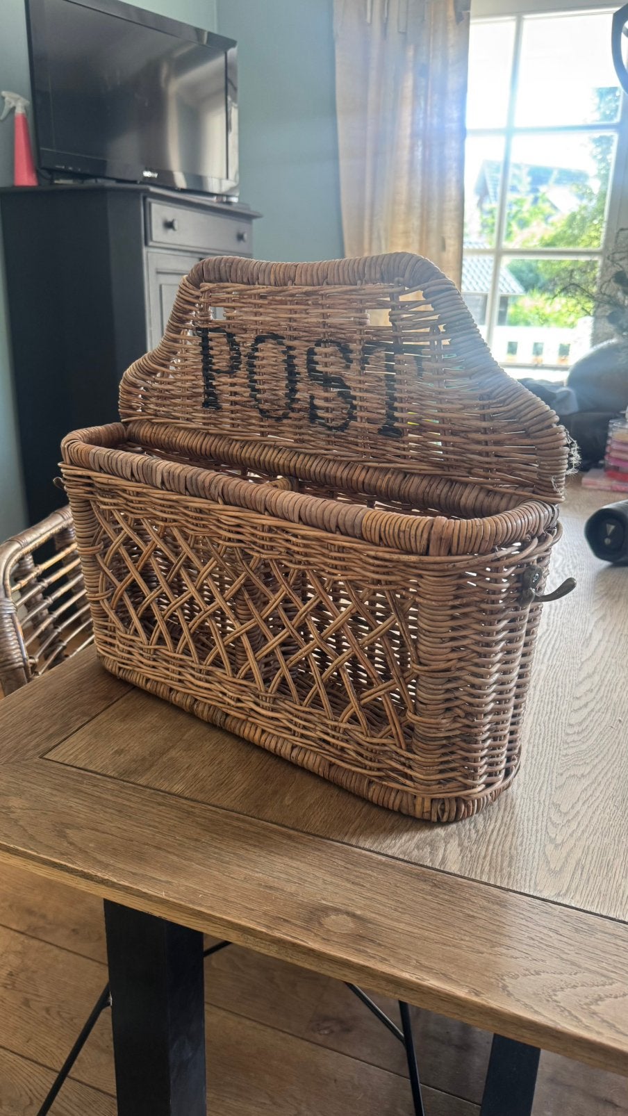 Rieten krantenbak / tijdschriftenmand “POST”, Postvak, Ophalen, Zo goed als nieuw, Natuurlijk materiaal