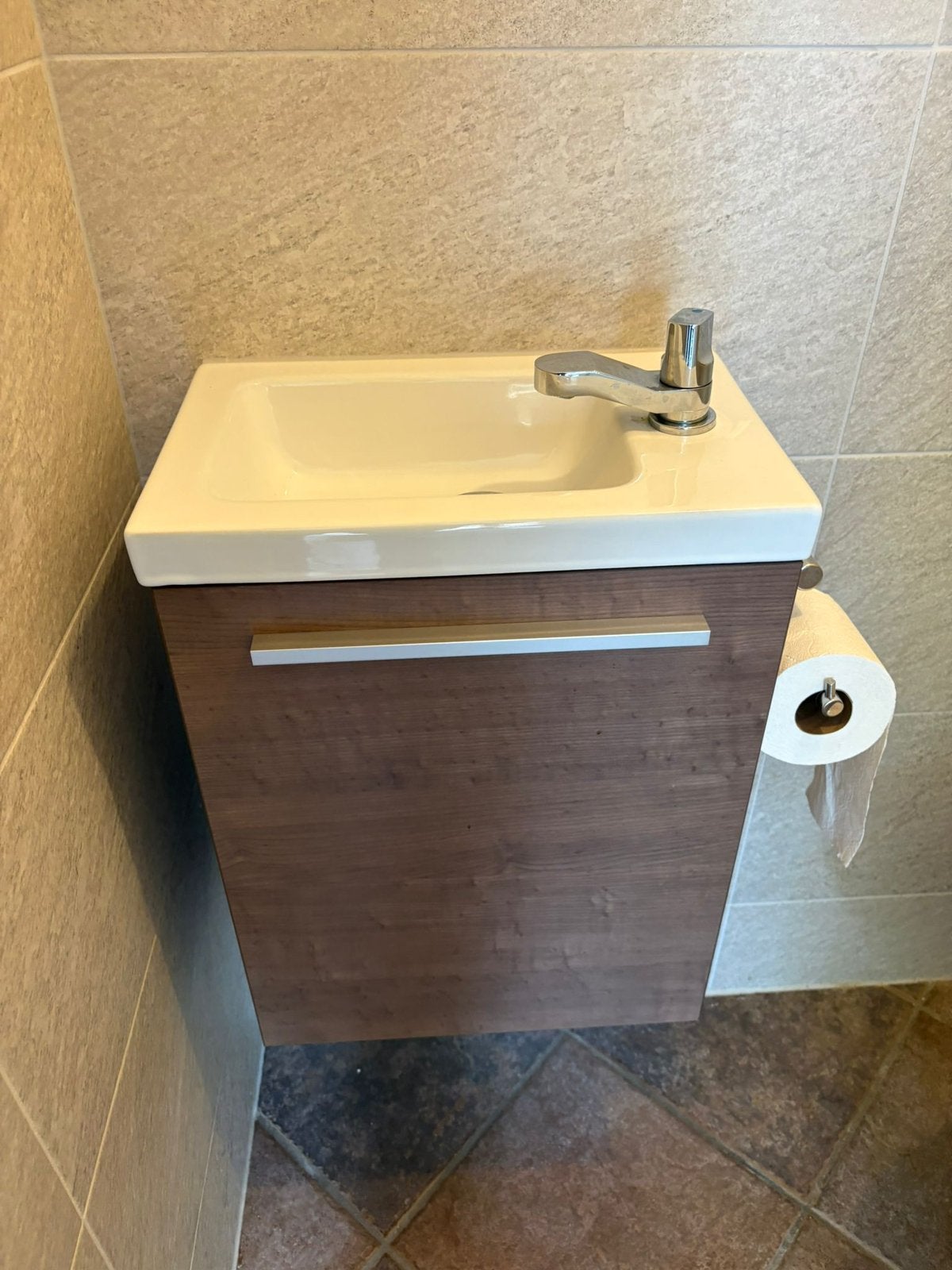 Fonteinset, wastafel en onderkast, Huis en Inrichting, Badkamer | Badkamermeubels, Ophalen, Minder dan 50 cm, Zo goed als nieuw