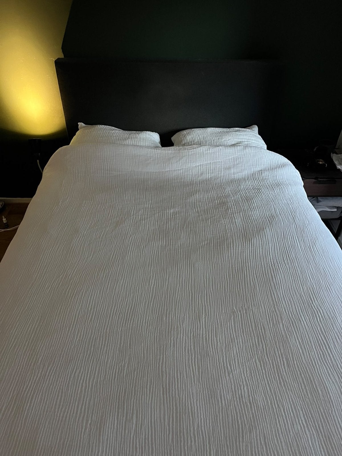 Tweepersoonsbed  220x140cm met hoofdbord, matras en topper, Ophalen, Gebruikt, Zwart, Tweepersoons