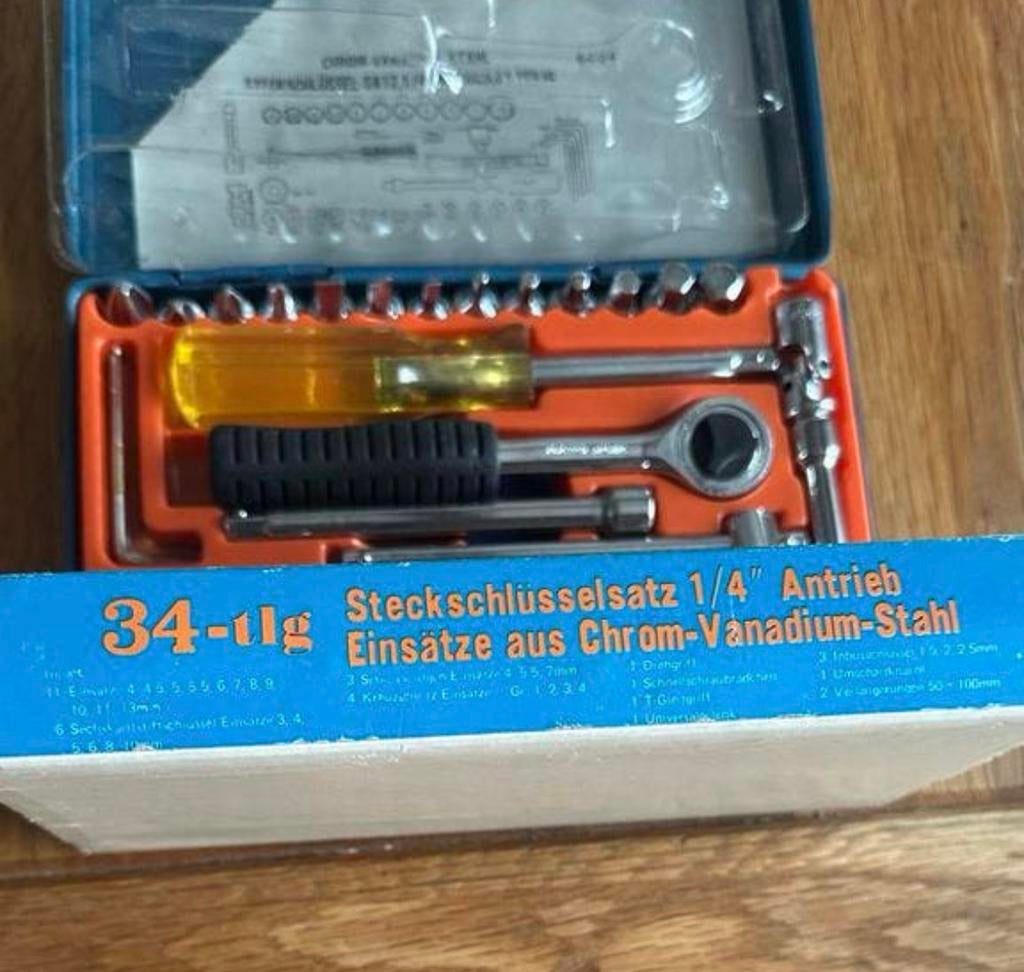Complete 34-delige Chrom-Vanadium Stahl Steckschlüssel-Satz, Ophalen of Verzenden, Zo goed als nieuw