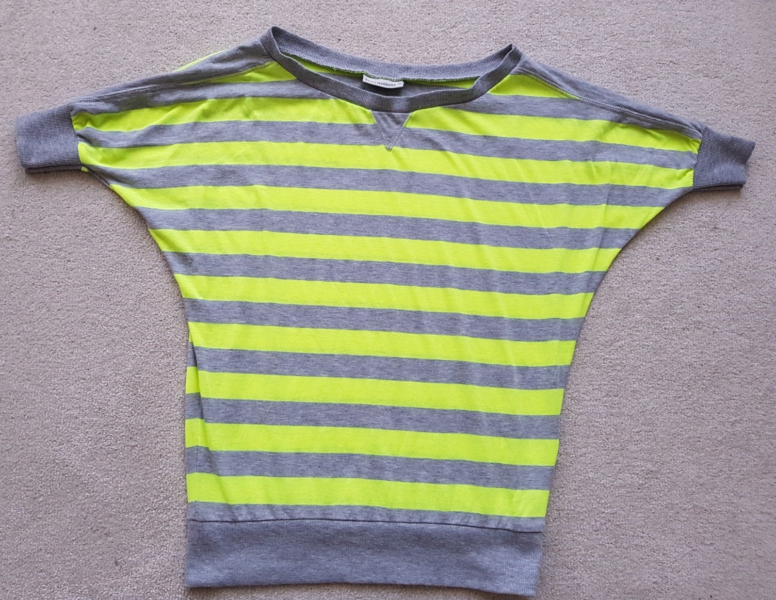 Grijs neon geel gestreepte vlinder trui maat s dames truien, Zo goed als nieuw, Clockhouse, Maat 36 (S), Meerkleurig