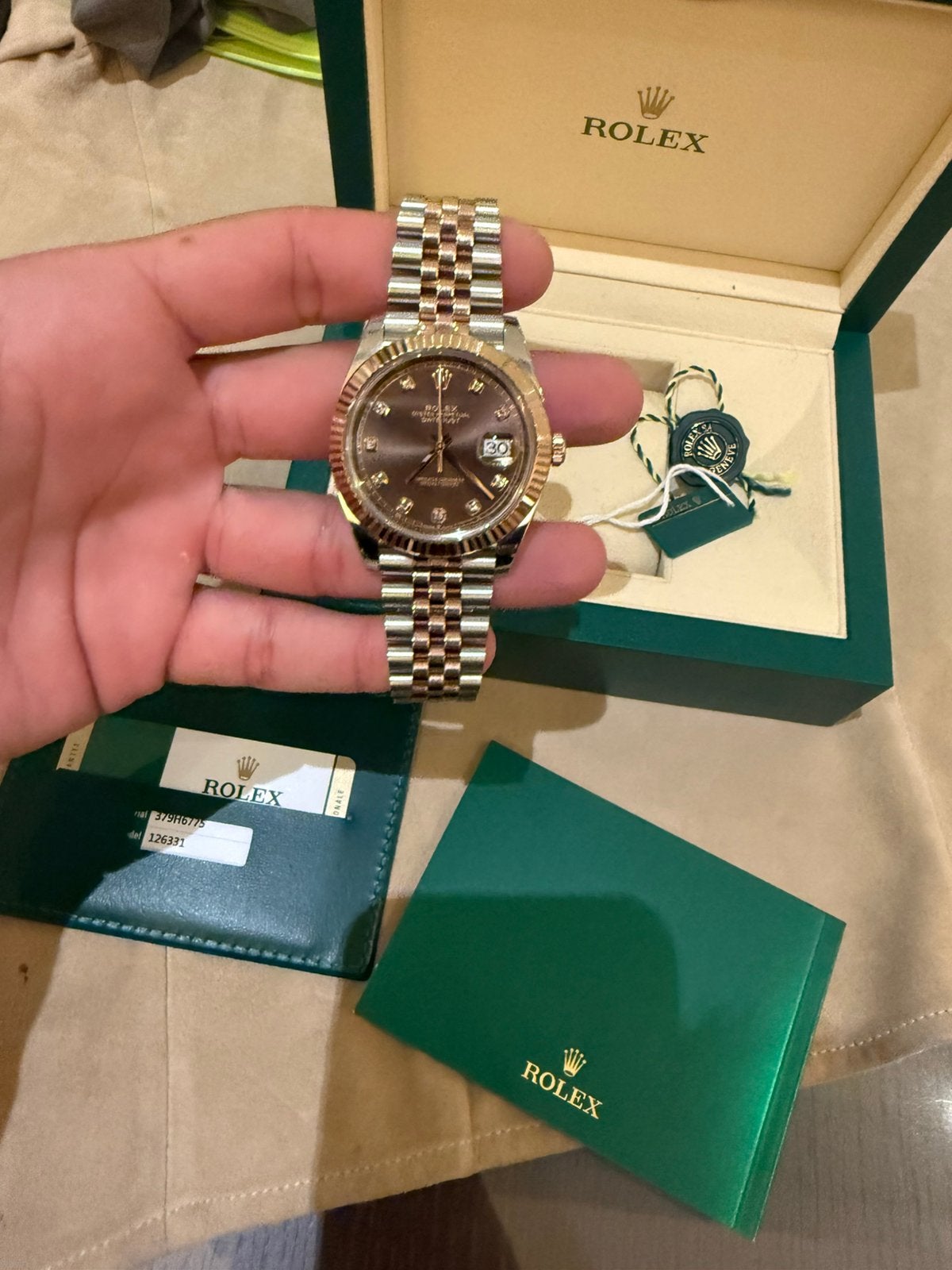 Rolex Datejust 41 Jubilee - Factory Chocolate Diamond Dial, Sieraden, Tassen en Uiterlijk, Horloges | Dames, Ophalen of Verzenden
