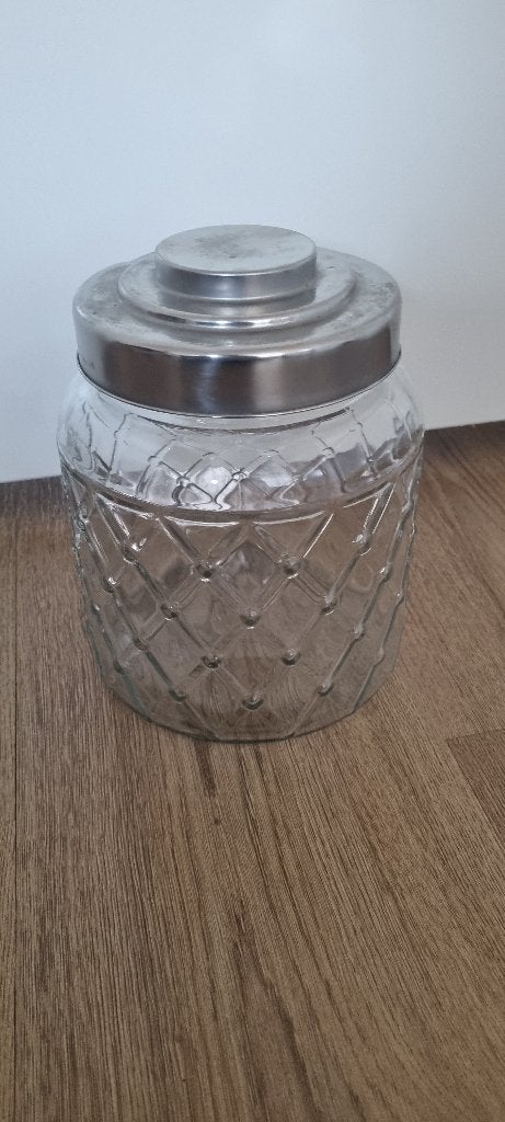 Snoeppot | Glazen pot, Huis en Inrichting, Gebruikt, Met deksel, Pot, Bus of Blik, Ophalen of Verzenden