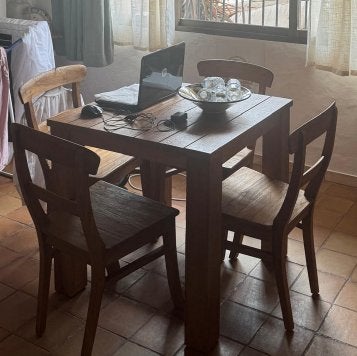 Teakhouten vierkante eettafel met 4 stoelen, Ophalen, Sfeervolle en tijdloze stijl, 50 tot 100 cm, 50 tot 100 cm