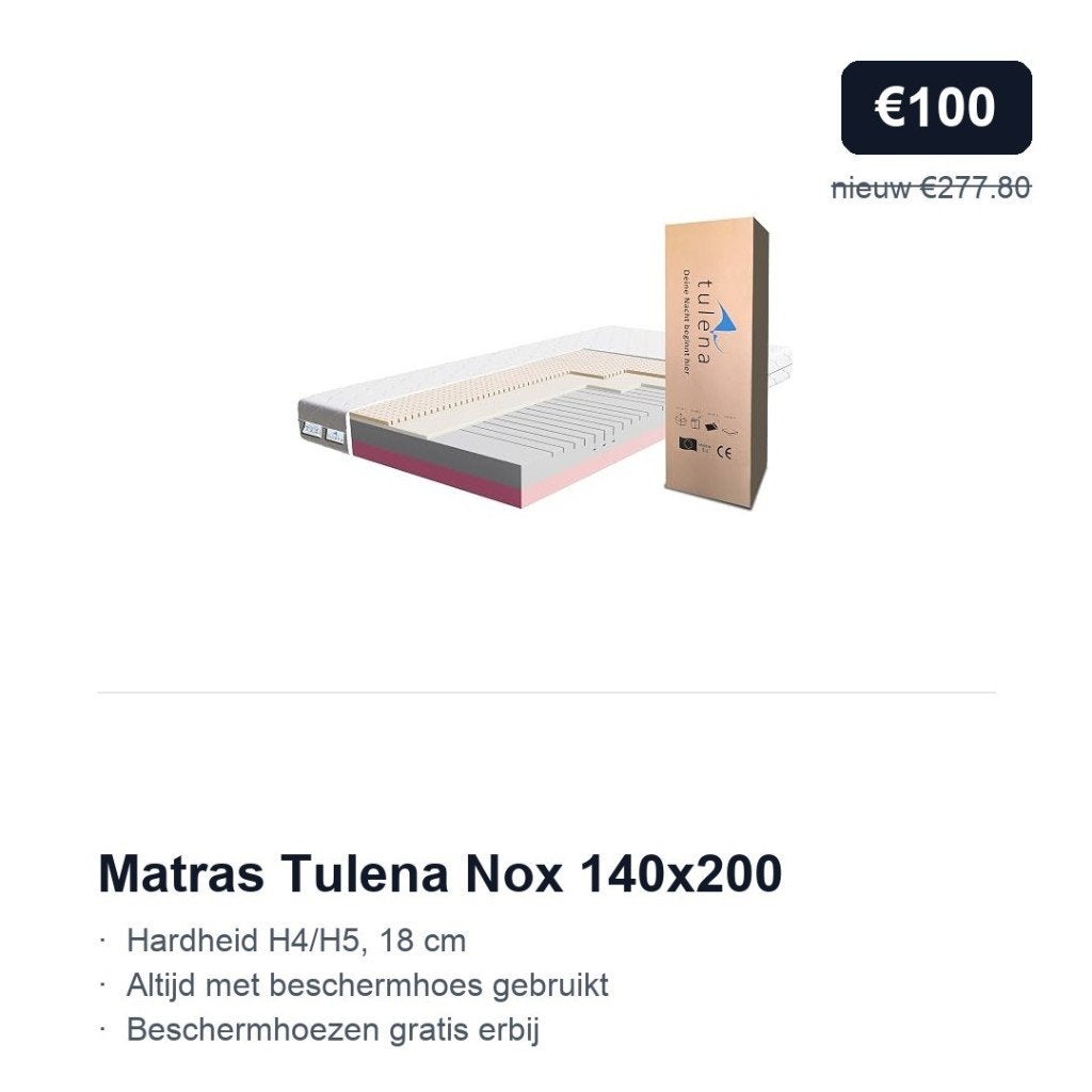 Matras Tulena Nox 140x200 H4/H5 | nieuw €278, nu €100, Ophalen, Zo goed als nieuw, Tweepersoons, 140 cm