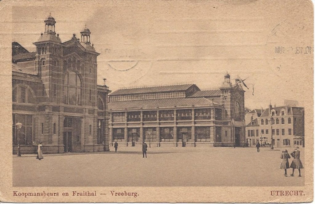 Utrecht, Koopmansbeurs en Fruithal, Vreeburg, gelopen 1913, Ophalen of Verzenden, Voor 1920, Gelopen, Utrecht