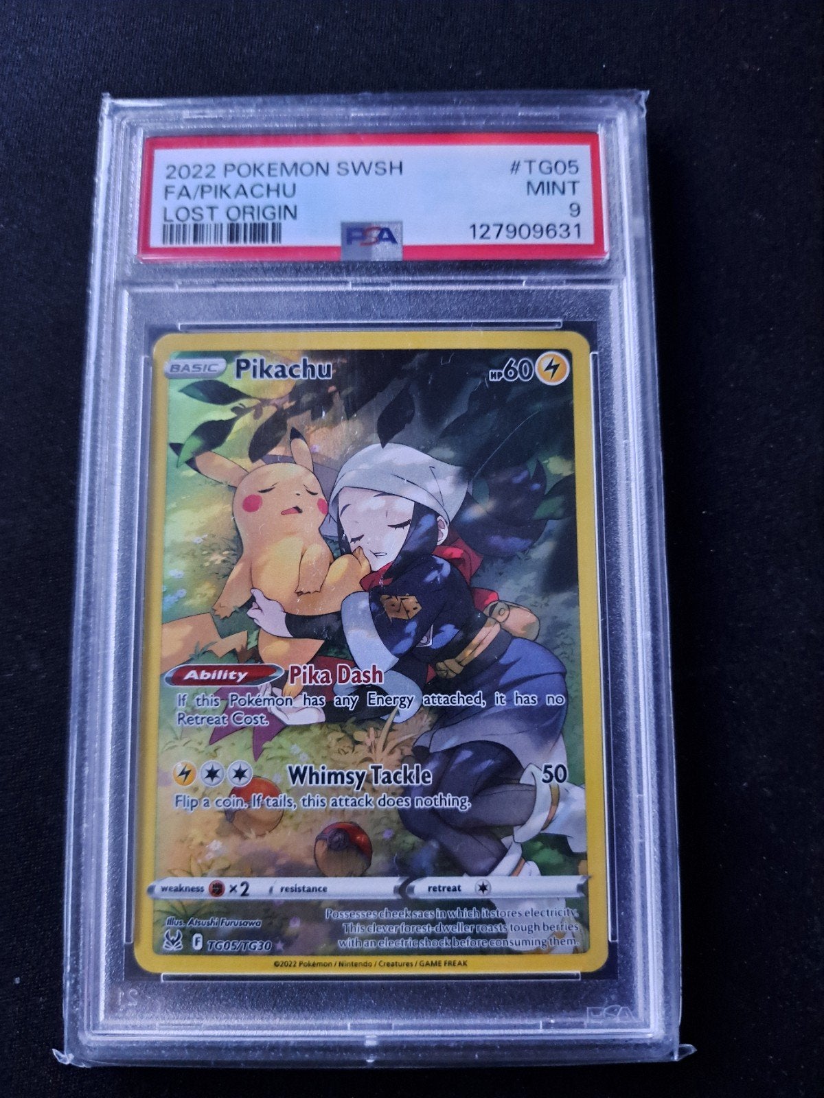 Pikachu TG05 Lost Origin PSA 9 Pokémon Kaart, Ophalen of Verzenden, Zo goed als nieuw, Losse kaart, Foil