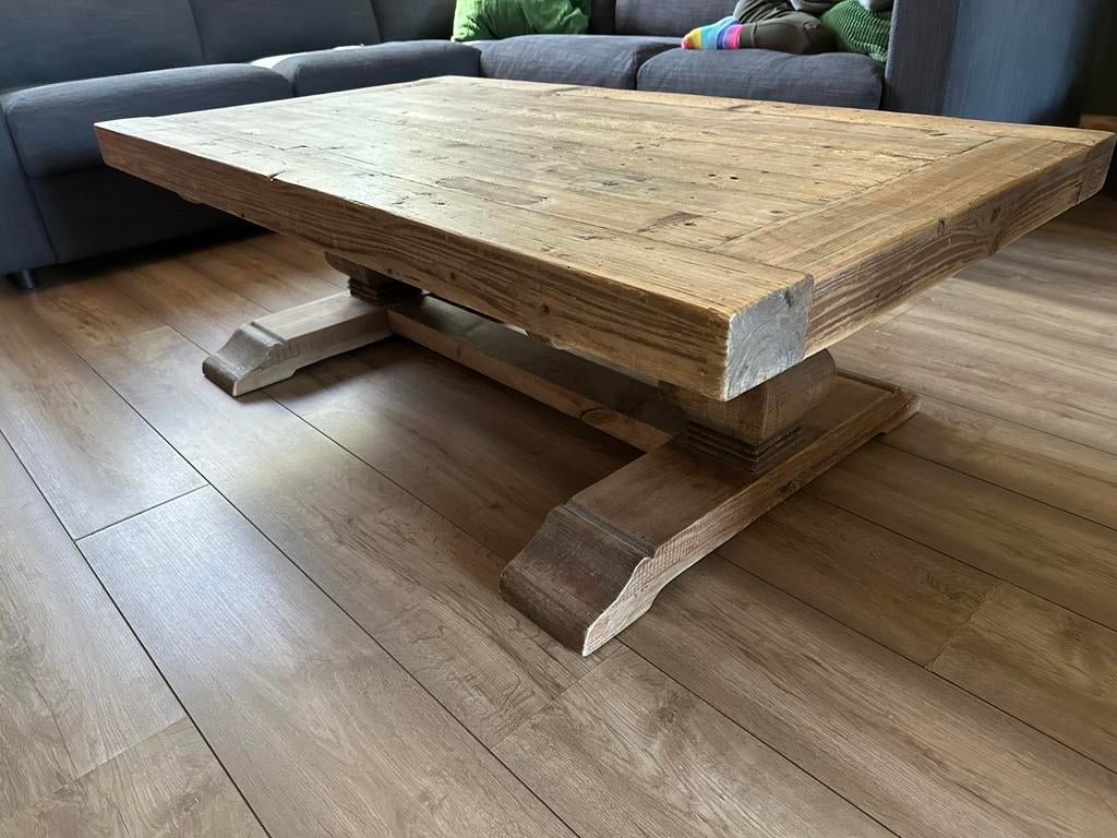 Robuuste houten salontafel - Landelijke stijl, Ophalen, Gebruikt, 100 tot 150 cm, 50 tot 100 cm