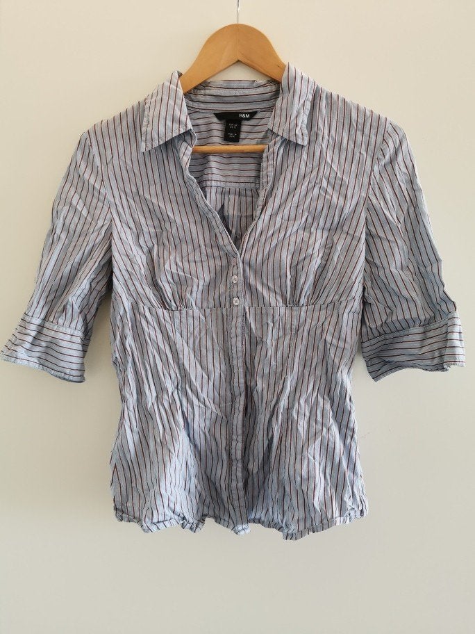 H&M blauw gestreepte blouse Mt 42 driekwart mouwtje, Ophalen of Verzenden, Zo goed als nieuw, Maat 42/44 (L), Blauw