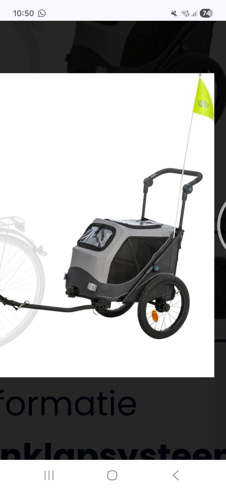 Trixie fietskar met frontwiel - Zo goed als nieuw, Ophalen, Zo goed als nieuw, Hondenkar, Trixie