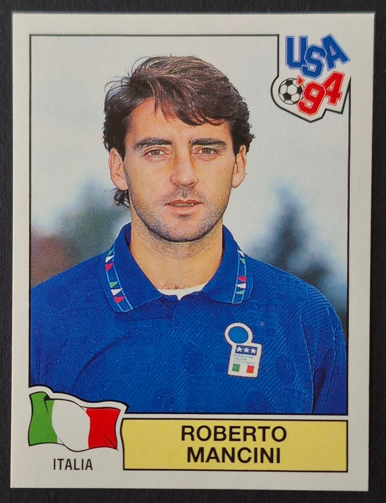 Panini sticker Roberto Mancini - Italië, WK 94, Ophalen of Verzenden, Zo goed als nieuw, Sticker