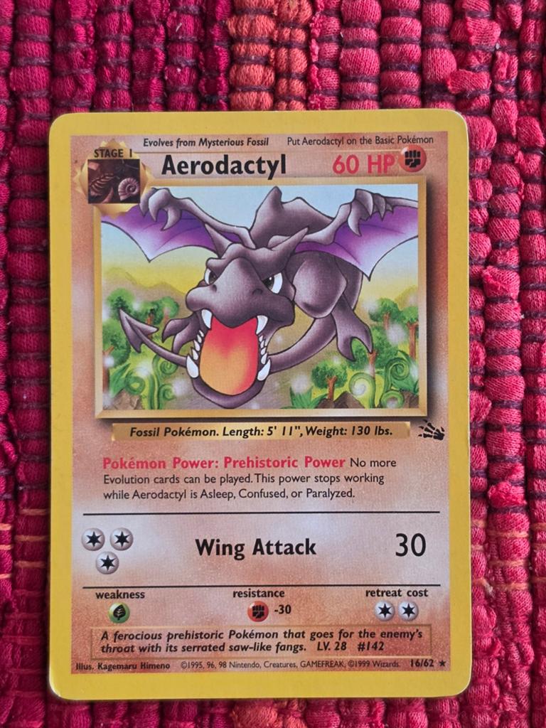 Aerodactyl Pokémon Kaart - Fossil Set #1/62 (Engels), Ophalen of Verzenden, Gebruikt, Losse kaart
