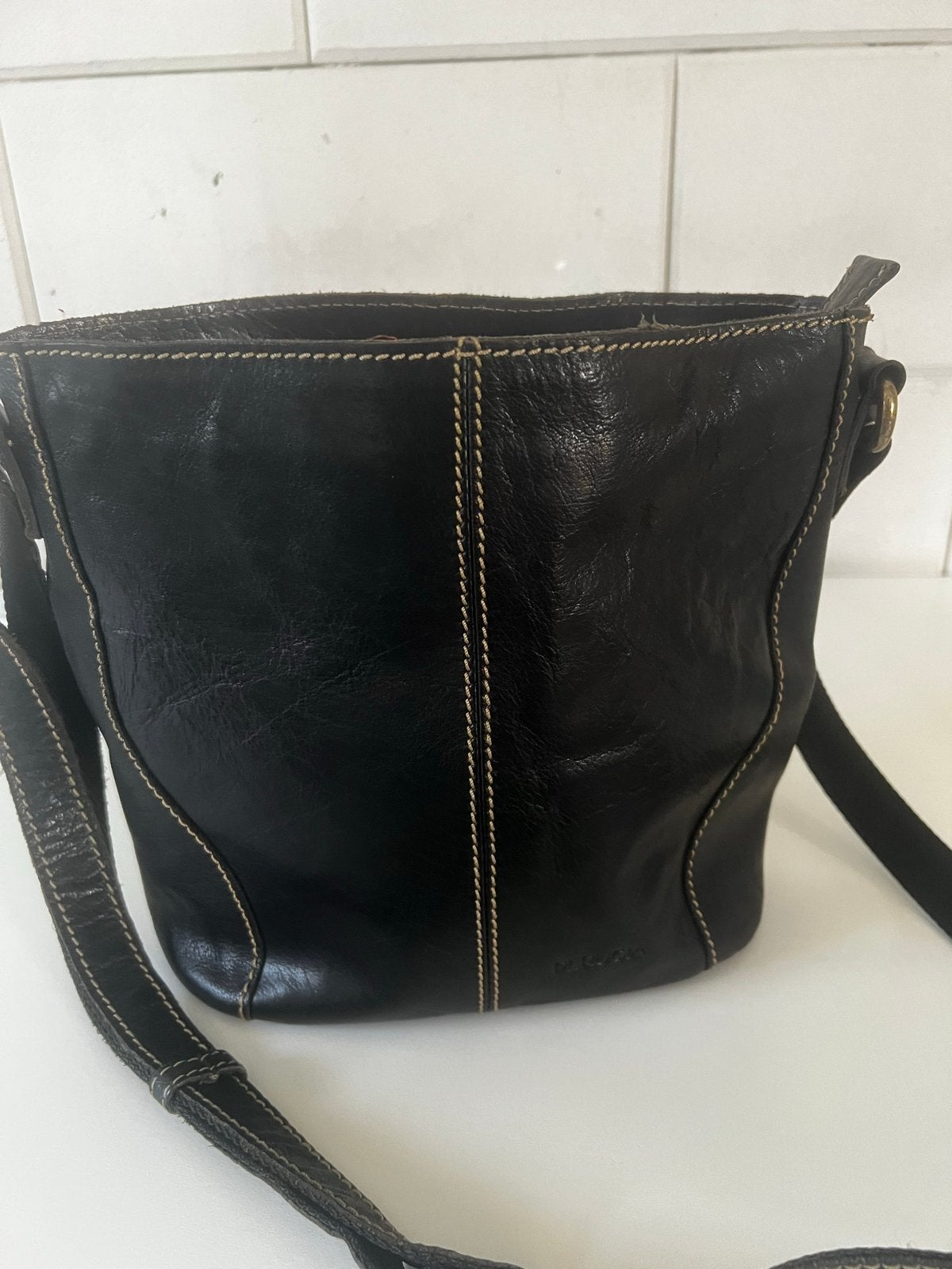 Perugia Donkerbruine Leren Tas - 23x30cm, Ophalen, Gebruikt, Bruin, Handtas