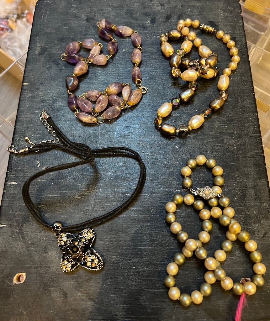 Vintage halfedelstenen parelkettingen ketting strass kruisje, Overige materialen, Verstelbaar, Ophalen of Verzenden, Zo goed als nieuw