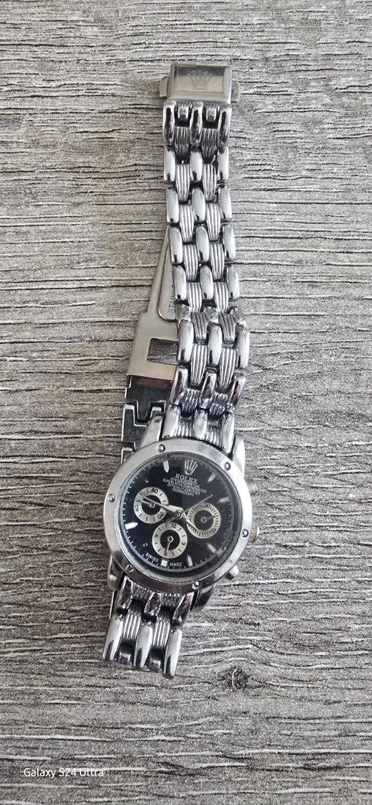 Rolex Polshorloge - Zilverkleurig met Zwarte Wijzerplaat, Staal, Gebruikt, Polshorloge, Ophalen of Verzenden