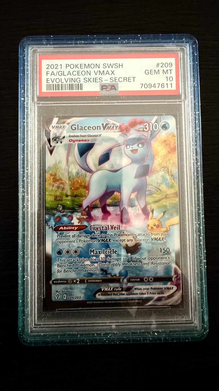 Glaceon VMAX #209 PSA 10 Evolving Skies Secret Rare Pokémon, Ophalen of Verzenden, Nieuw, Losse kaart