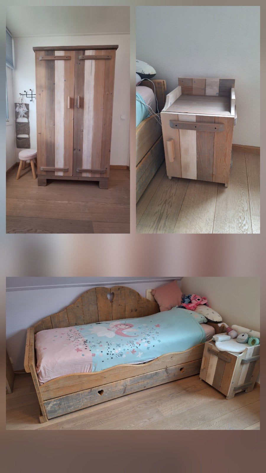 Complete Kinderkamer Steigerhout: Bed, Kast & Nachtkastje, Ophalen