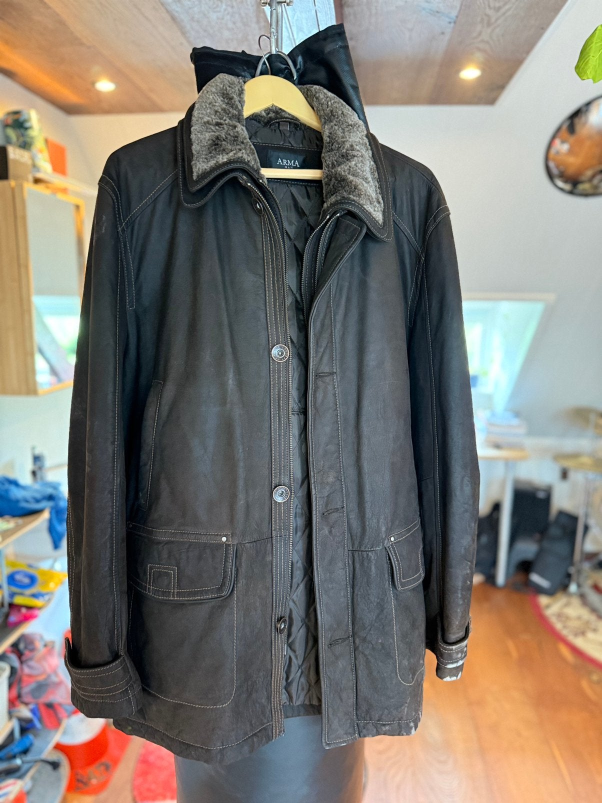 Arma leren jas met bont, Kleding | Heren, Jassen | Winter, Ophalen, Zo goed als nieuw, Maat 56/58 (XL), Bruin