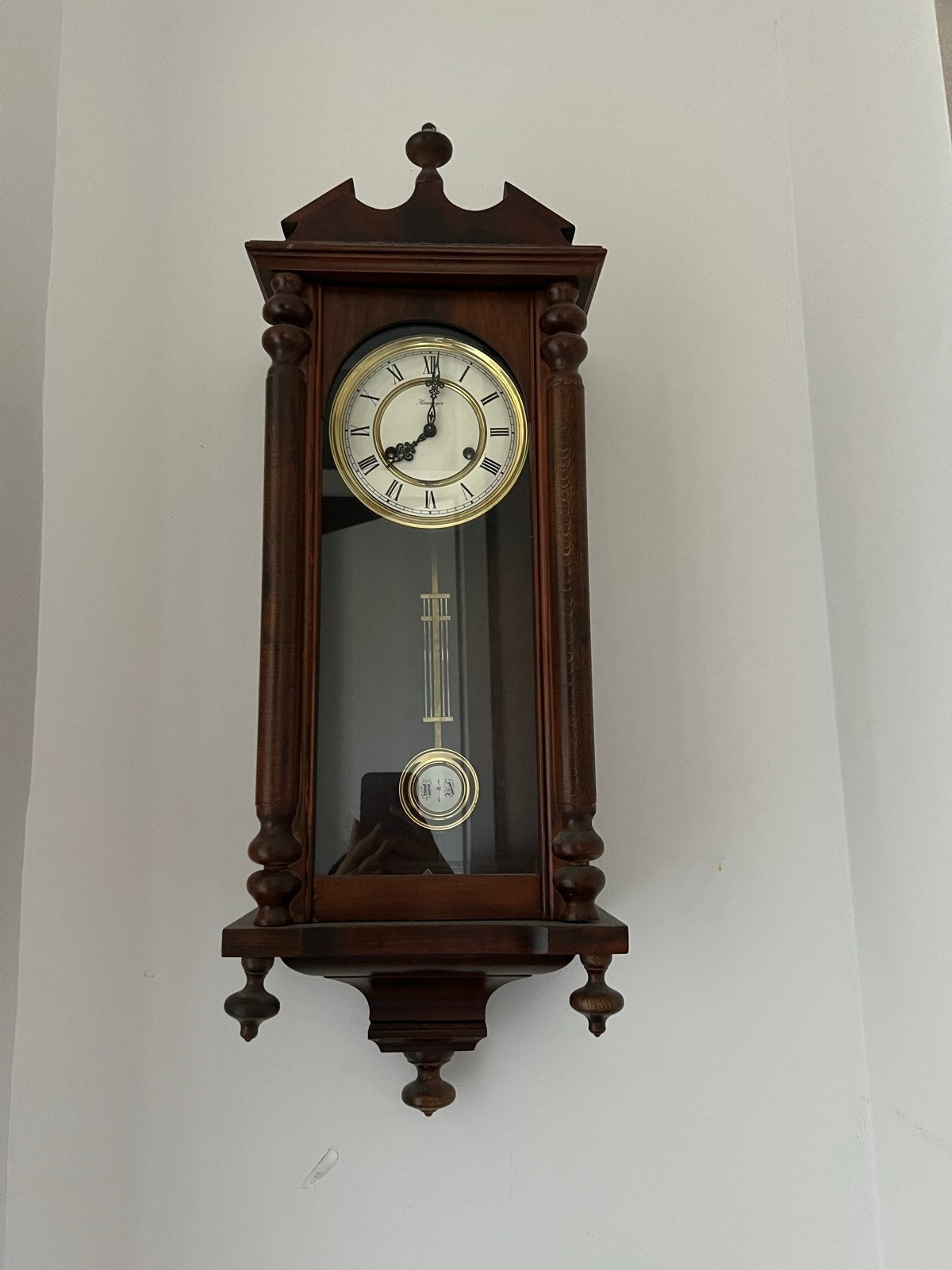 Antieke houten wandklok met slinger - Klassiek design, Ophalen of Verzenden