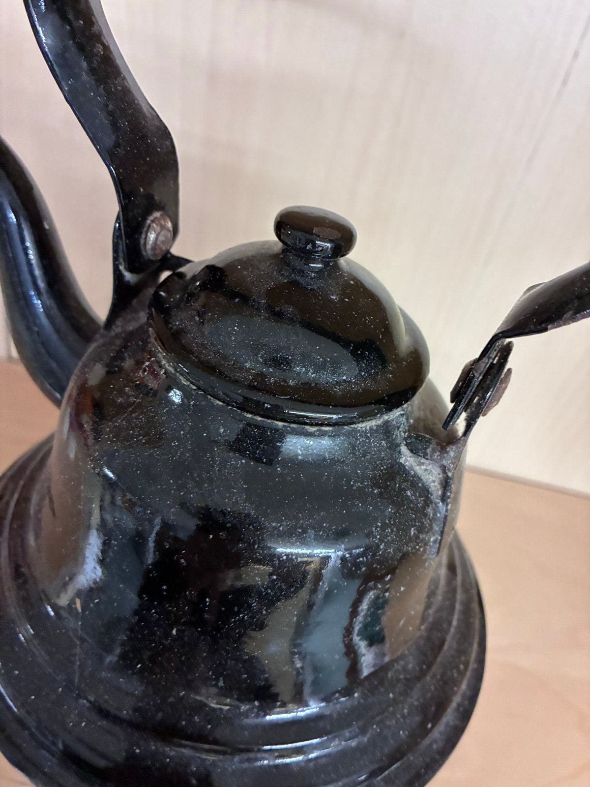 Vintage Zwarte Emaille Theeketel - Antieke Waterketel, Ophalen of Verzenden