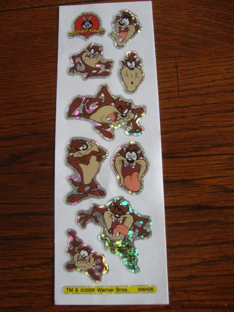 Looney Tunes Tazmanian Devil metalic stickers. Taz, Ophalen of Verzenden, Nieuw, Strip of Tekenfilm