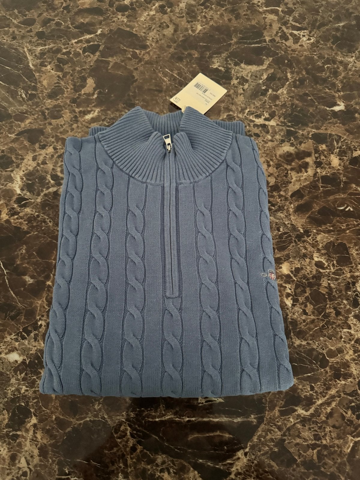 Gant 1/4 Zip Kabel Katoen Trui - Nieuw met labels xxl, Ophalen of Verzenden, Nieuw, Overige maten, Blauw