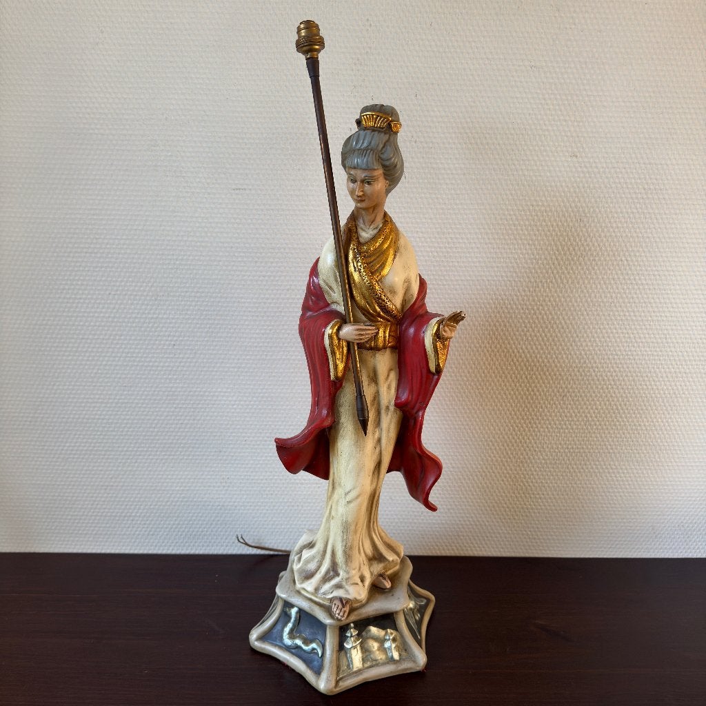 Antiek Gipsen Geisha Tafellamp, Beeld, 1940, Lamp, Fakkel, Antiek en Kunst, Ophalen