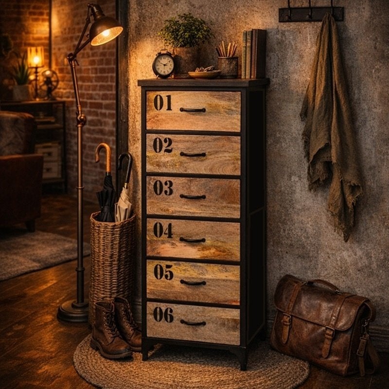 Industrieel Mangohout Ladekast Retro Industrieel Vintage, Overige houtsoorten, Info@dehanzeherten.nl, De Hanze Herten BV, 5 laden of meer
