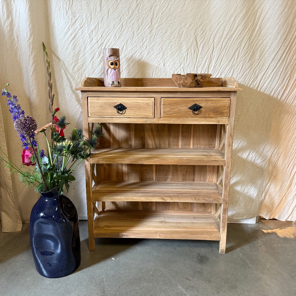 sidetable teak - 80 x 30 cm - 2 lades - Gratis bezorgd, TTM Wonen, Meubels – (Perzische) Tapijten en Woonaccessoires, 50 tot 100 cm