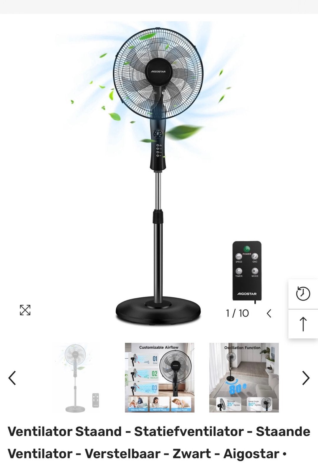 Ventilator staand met de afstandsbediening., Witgoed en Apparatuur, Ventilatoren, Ophalen of Verzenden, Zo goed als nieuw, Statiefventilator