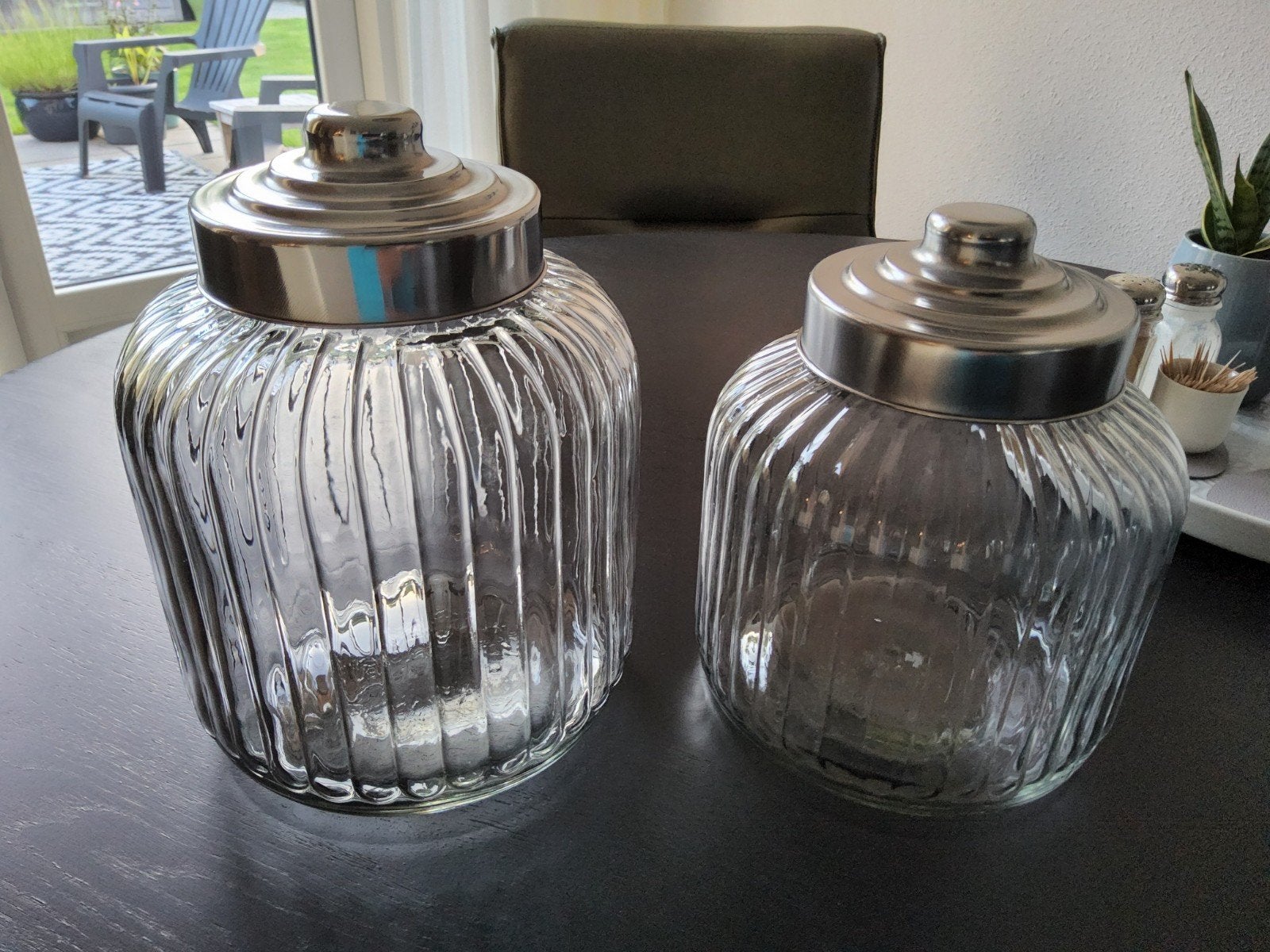 2 grote glazen voorraadpotten, Ophalen of Verzenden, Zo goed als nieuw, Glas