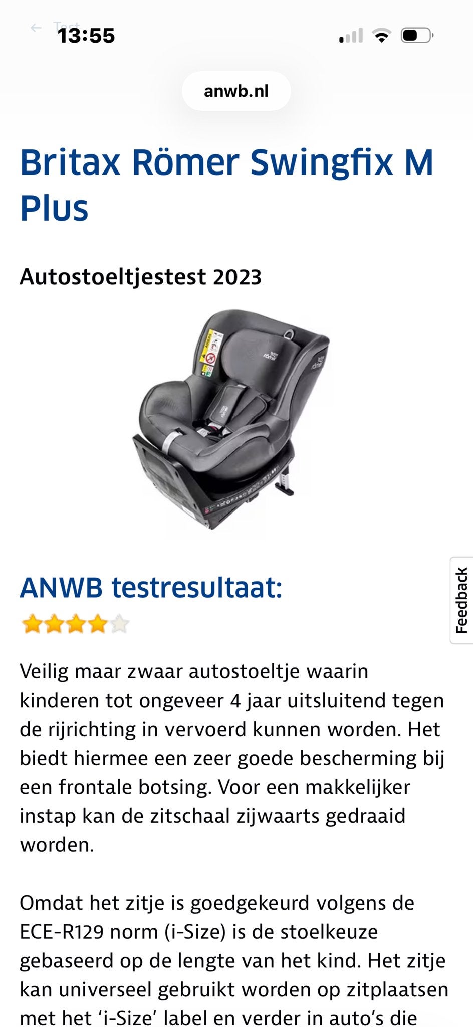 Britax Römer Swingfix M Plus autostoel - 1 jaar gebruikt, Ophalen, Romer, Gebruikt, 0 t/m 18 kg