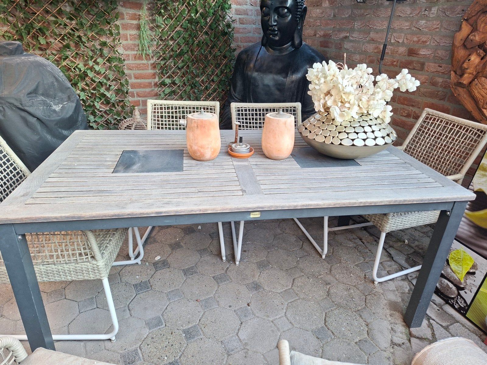 Tuintafel - Teakhout en aluminium, Tuin en Terras, Ophalen, Gebruikt, Rechthoekig, Teakhout