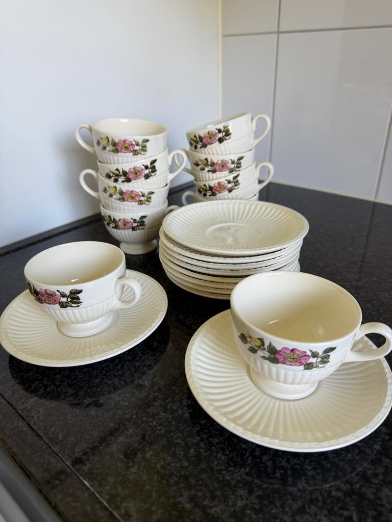 Wedgwood Briar Rose - 10 Herenkoppen met Schotels, Ophalen