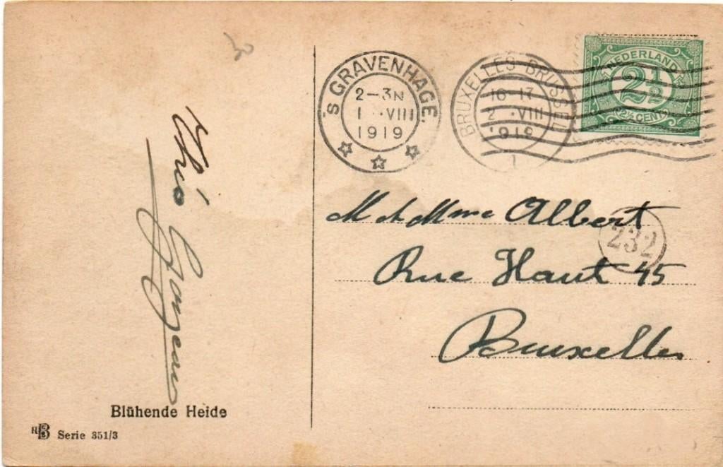 TW143 Heide 1919 Blühende Heide zegel/stempels via Belgie !, Verzenden, Voor 1920, Gelopen, Natuur
