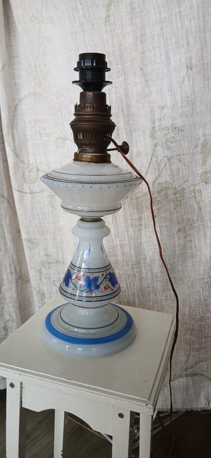 schemerlamp melkwit met blauwe beschildering, Ophalen, Gebruikt, 45 cm, Wit